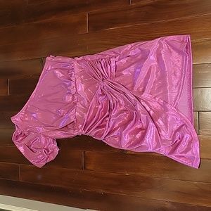 SHEIN large BARBIE pink metallic one shoulder dress